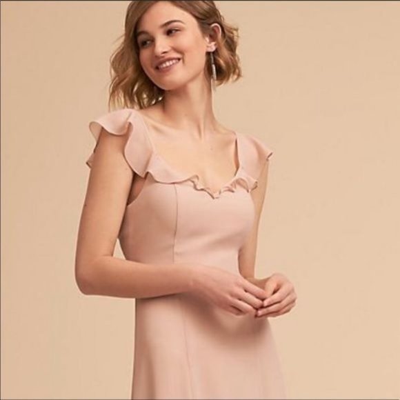 BHLDN DIANA TIE BACK RUFFLE SLIT BLUSH PARTY MAXI DRESS GOWN SIZE MEDIUM - Picture 7 of 11